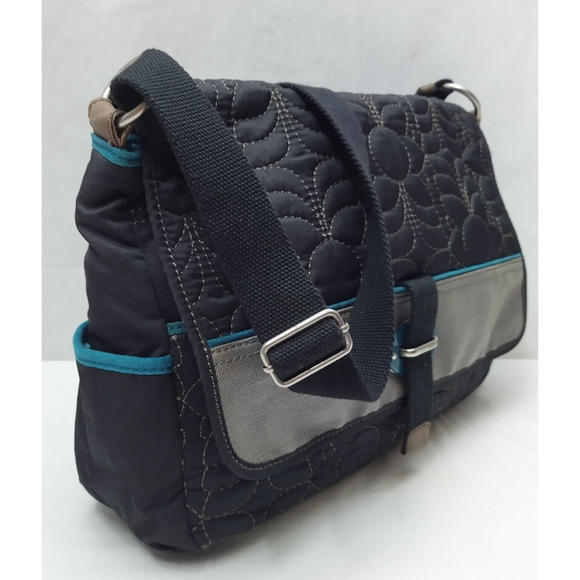 Fossil Black Nylon Floral Flap Closure Messenger Crossbody Bag - Picture 3 of 16